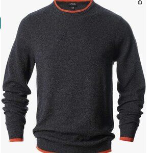 AFAIK Gray Crew Neck Sweater 100% Cotton US Men's XL Contrast Trim Orange